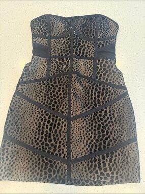 Bebe strapless animal print body con dress